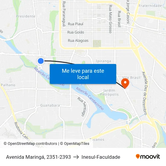 Avenida Maringá, 2351-2393 to Inesul-Faculdade map