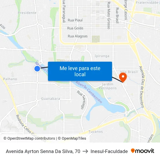 Avenida Ayrton Senna Da Silva, 70 to Inesul-Faculdade map