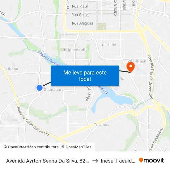Avenida Ayrton Senna Da Silva, 821-829 to Inesul-Faculdade map