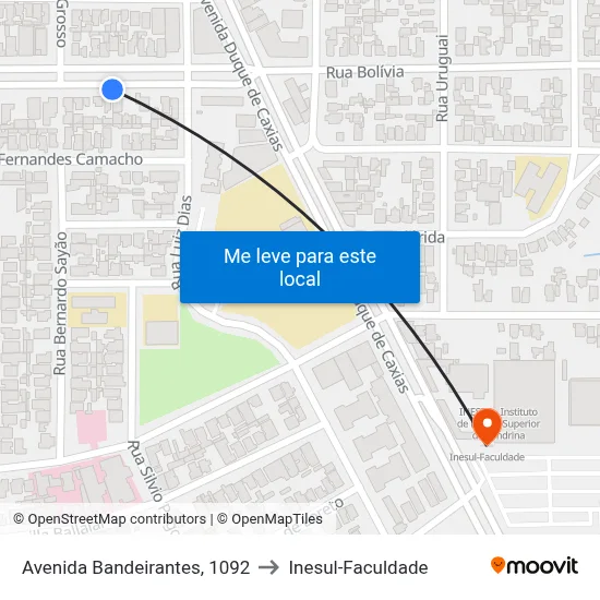 Avenida Bandeirantes, 1092 to Inesul-Faculdade map