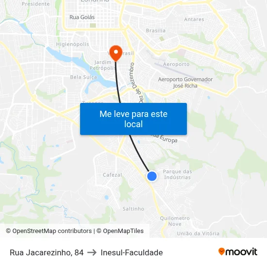 Rua Jacarezinho, 84 to Inesul-Faculdade map