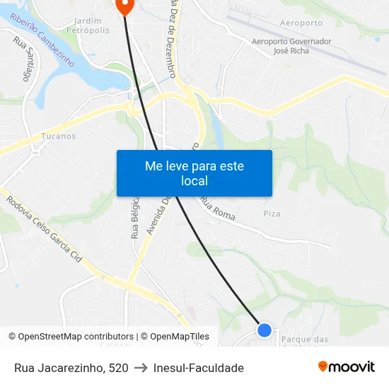 Rua Jacarezinho, 520 to Inesul-Faculdade map
