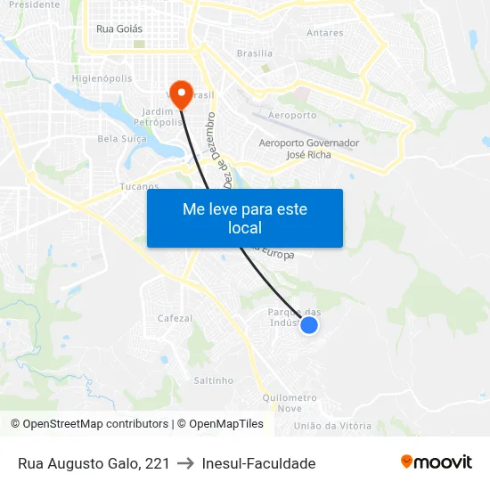 Rua Augusto Galo, 221 to Inesul-Faculdade map