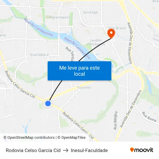 Rodovia Celso Garcia Cid to Inesul-Faculdade map