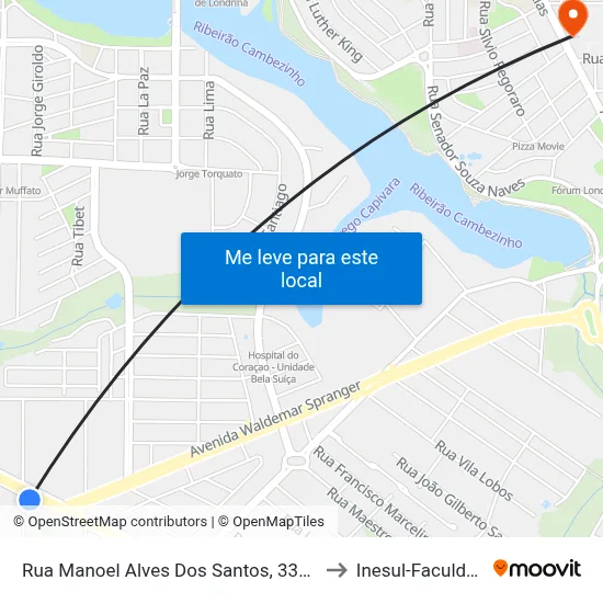 Rua Manoel Alves Dos Santos, 335-465 to Inesul-Faculdade map