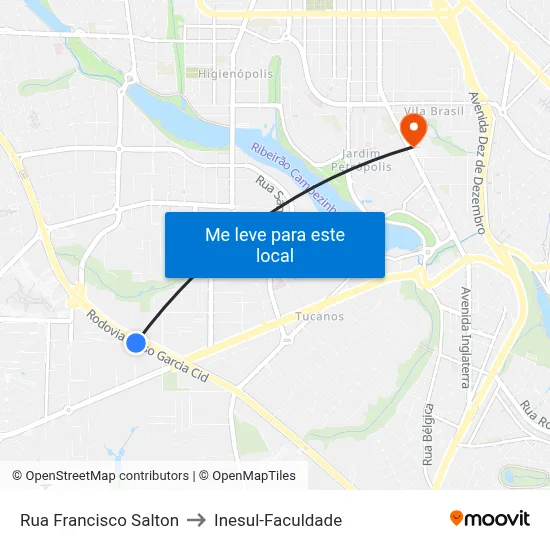 Rua Francisco Salton to Inesul-Faculdade map