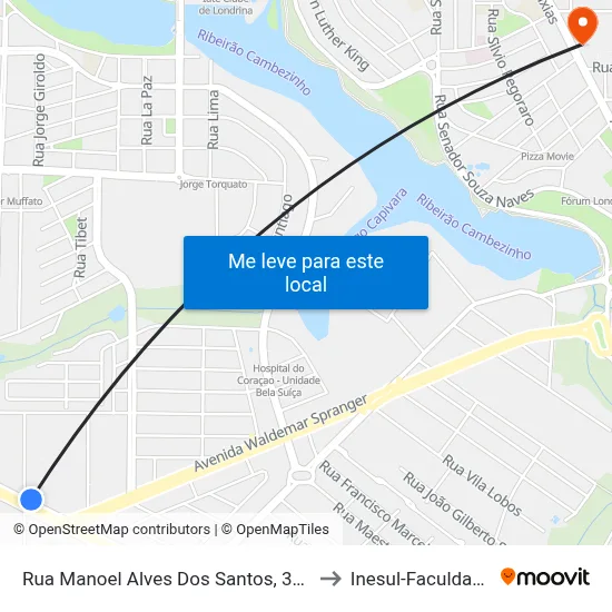 Rua Manoel Alves Dos Santos, 333 to Inesul-Faculdade map