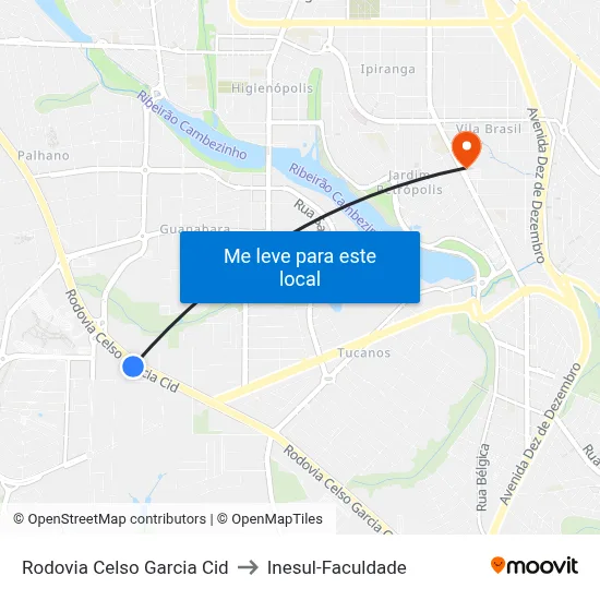 Rodovia Celso Garcia Cid to Inesul-Faculdade map