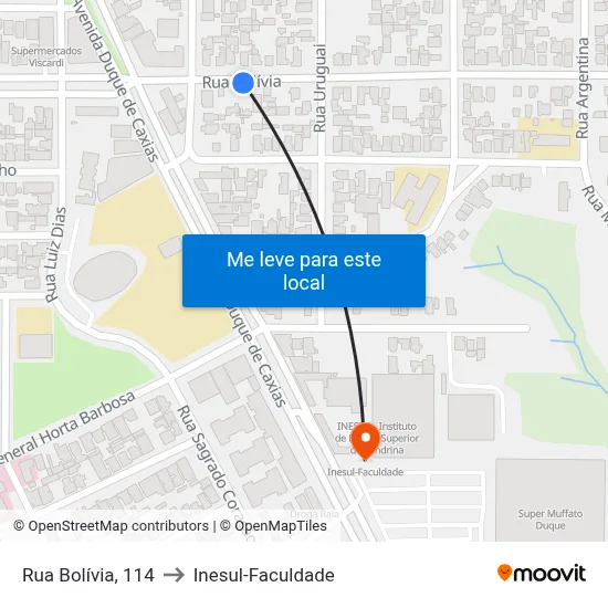 Rua Bolívia, 114 to Inesul-Faculdade map