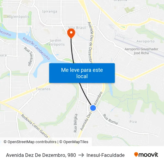 Avenida Dez De Dezembro, 980 to Inesul-Faculdade map