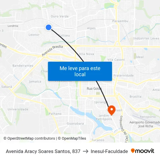Avenida Aracy Soares Santos, 837 to Inesul-Faculdade map