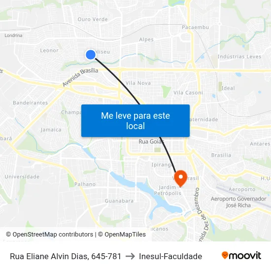 Rua Eliane Alvin Dias, 645-781 to Inesul-Faculdade map