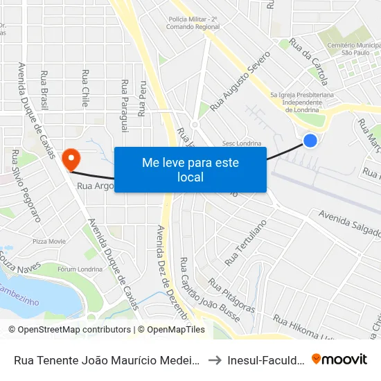 Rua Tenente João Maurício Medeiros, 71 to Inesul-Faculdade map