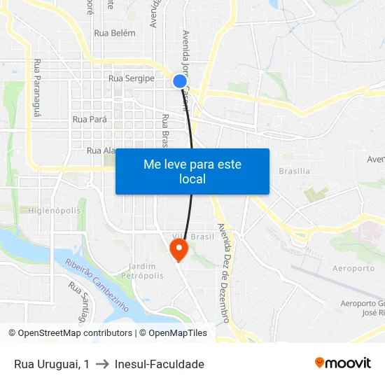 Rua Uruguai, 1 to Inesul-Faculdade map