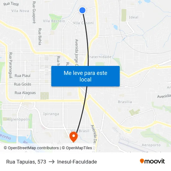 Rua Tapuias, 573 to Inesul-Faculdade map