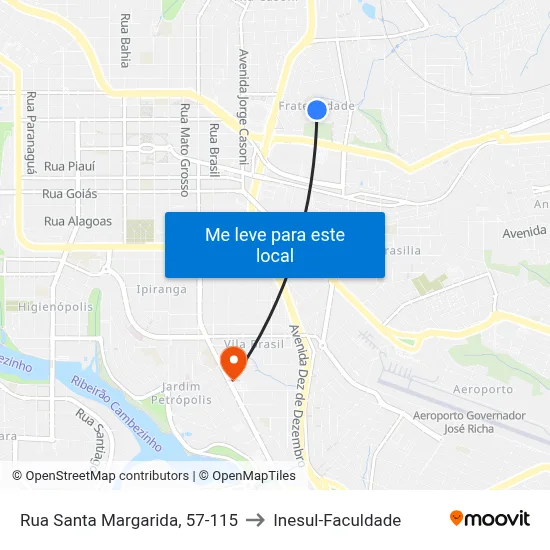 Rua Santa Margarida, 57-115 to Inesul-Faculdade map