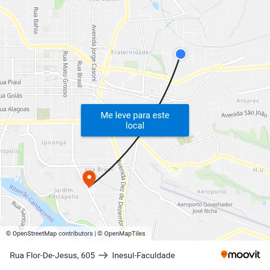 Rua Flor-De-Jesus, 605 to Inesul-Faculdade map