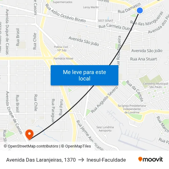 Avenida Das Laranjeiras, 1370 to Inesul-Faculdade map