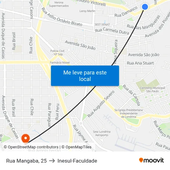 Rua Mangaba, 25 to Inesul-Faculdade map