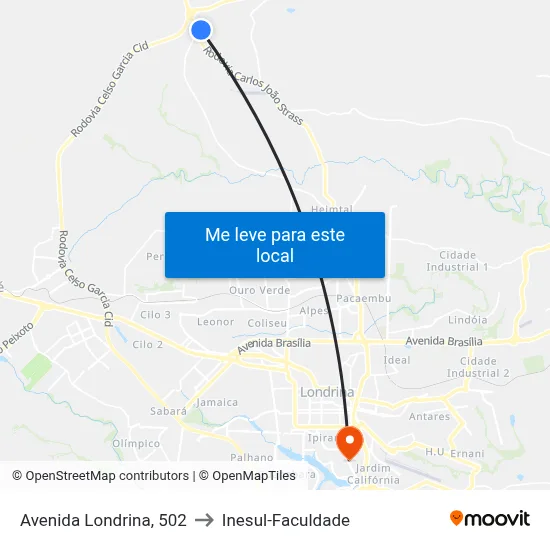 Avenida Londrina, 502 to Inesul-Faculdade map