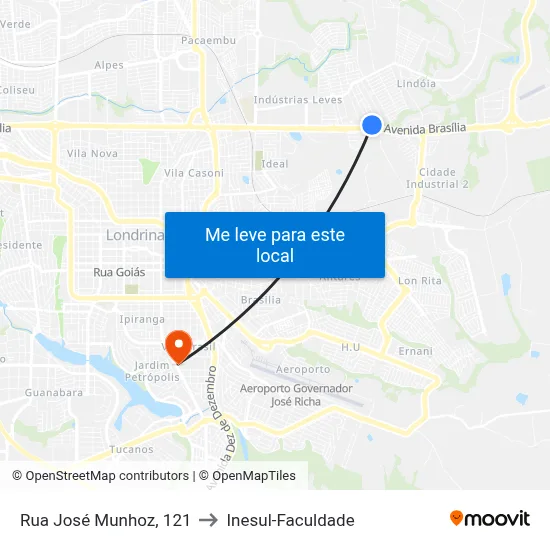 Rua José Munhoz, 121 to Inesul-Faculdade map
