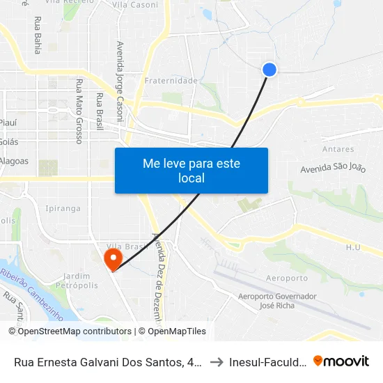 Rua Ernesta Galvani Dos Santos, 412-484 to Inesul-Faculdade map