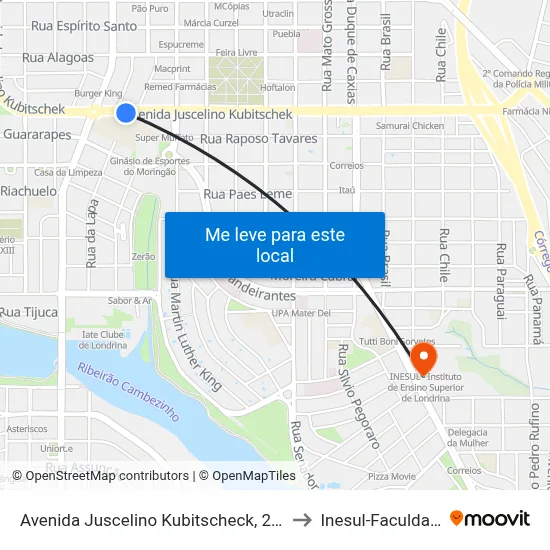 Avenida Juscelino Kubitscheck, 2436 to Inesul-Faculdade map
