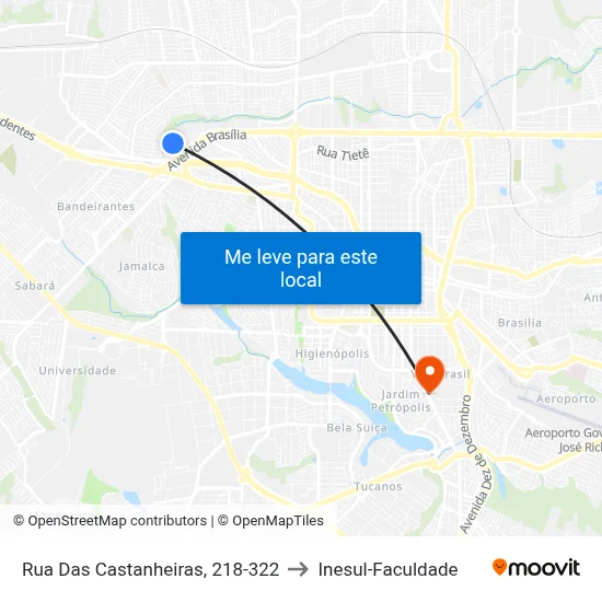 Rua Das Castanheiras, 218-322 to Inesul-Faculdade map