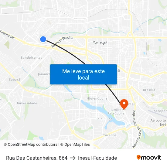 Rua Das Castanheiras, 864 to Inesul-Faculdade map