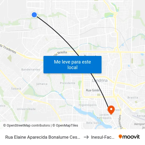Rua Elaine Aparecida Bonalume Cesário Pereira, 97 to Inesul-Faculdade map