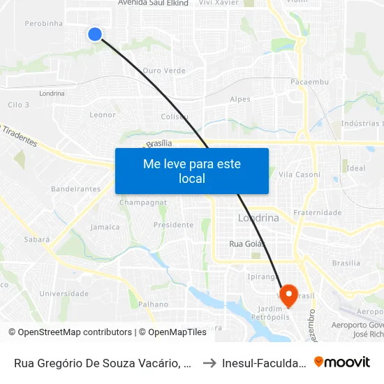 Rua Gregório De Souza Vacário, 930 to Inesul-Faculdade map