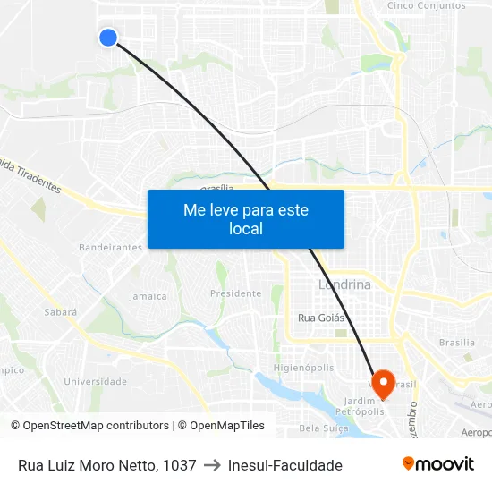 Rua Luiz Moro Netto, 1037 to Inesul-Faculdade map