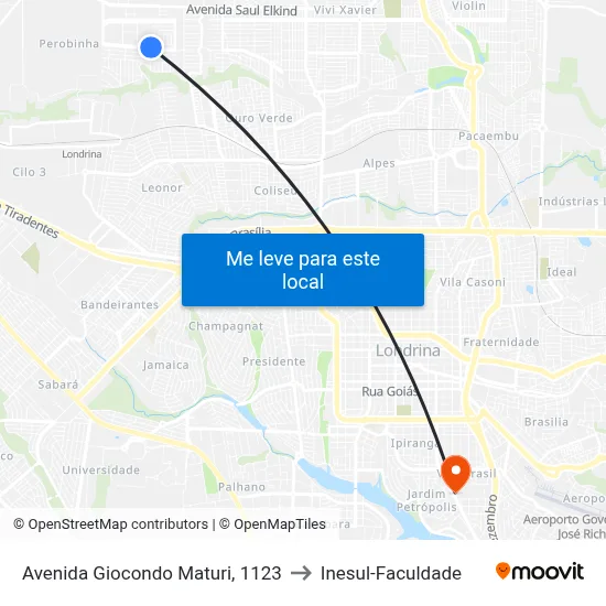 Avenida Giocondo Maturi, 1123 to Inesul-Faculdade map