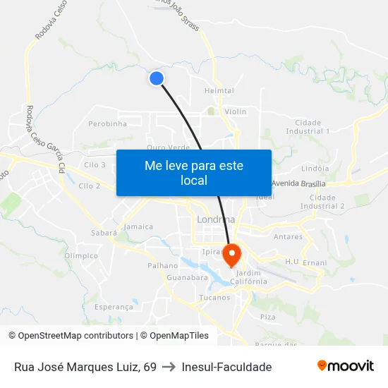 Rua José Marques Luiz, 69 to Inesul-Faculdade map