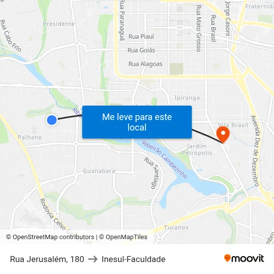Rua Jerusalém, 180 to Inesul-Faculdade map