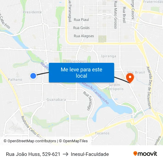 Rua João Huss, 529-621 to Inesul-Faculdade map