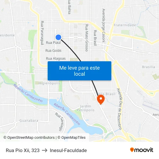 Rua Pio Xii, 323 to Inesul-Faculdade map