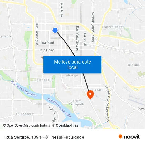 Rua Sergipe, 1094 to Inesul-Faculdade map