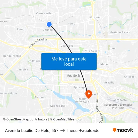 Avenida Lucílio De Held, 557 to Inesul-Faculdade map