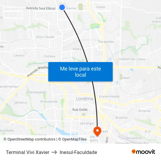 Terminal Vivi Xavier to Inesul-Faculdade map