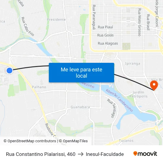 Rua Constantino Pialarissi, 460 to Inesul-Faculdade map