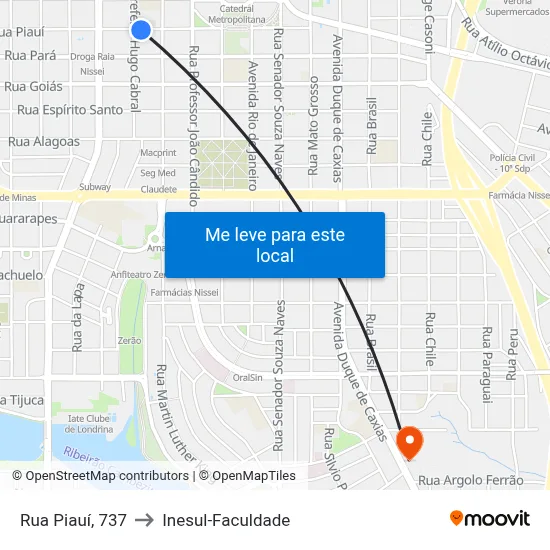 Rua Piauí, 737 to Inesul-Faculdade map