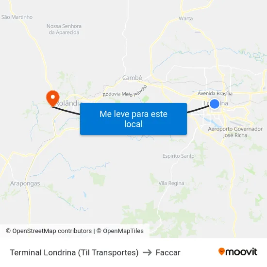 Terminal Londrina (Til Transportes) to Faccar map