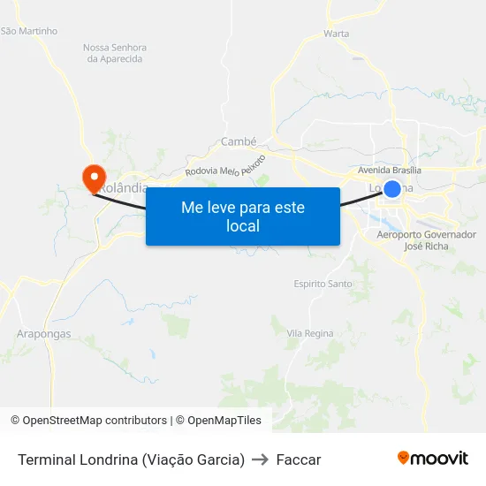 Terminal Londrina  (Viação Garcia) to Faccar map