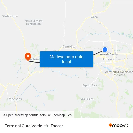 Terminal Ouro Verde to Faccar map