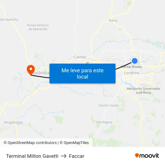 Terminal Milton Gavetti to Faccar map