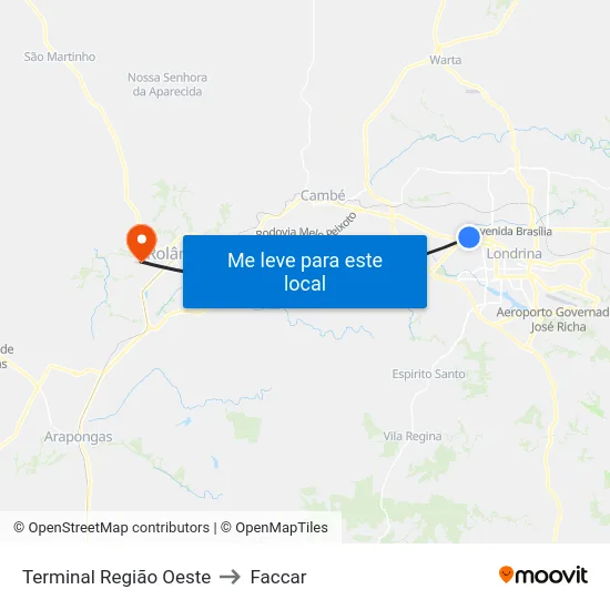 Terminal  Região Oeste to Faccar map