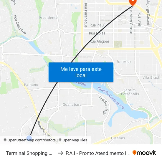 Terminal Shopping Catuaí to P.A.I - Pronto Atendimento Infantil map
