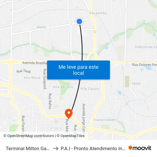 Terminal Milton Gavetti to P.A.I - Pronto Atendimento Infantil map