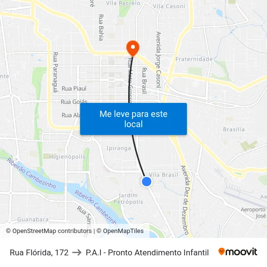 Rua Flórida, 172 to P.A.I - Pronto Atendimento Infantil map